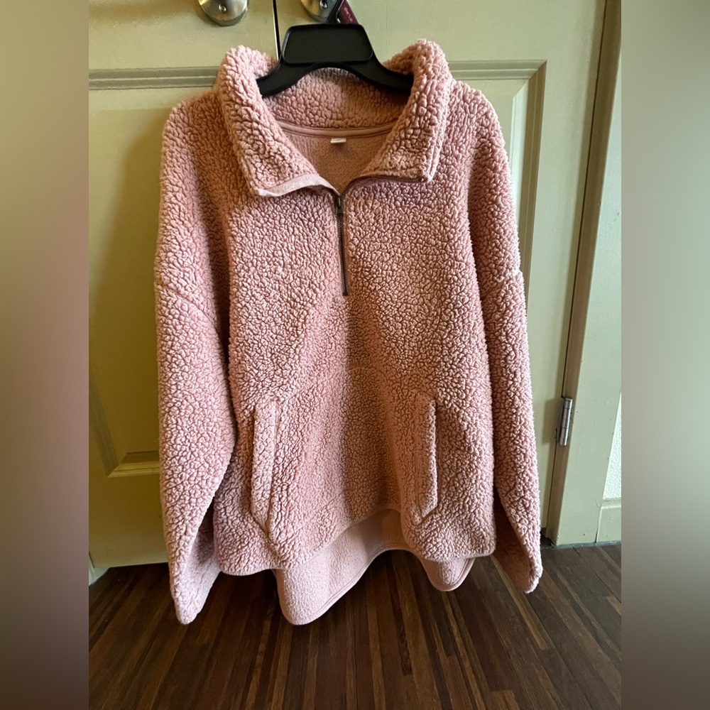 Old Navy Women's XXL Blush Pink Sherpa 1/4 Zip Pullover Jacket